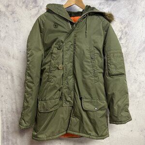 Vintage Military Flyers Arctic Parka Jacket Mens Medium Green Faux Fur Envoy